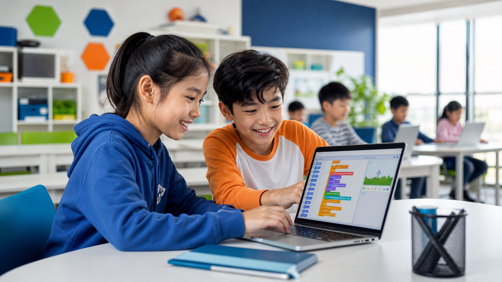 Students learning Scratch Programming in a STEM classroom